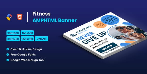 Fitness AMPHTML Banners ads template