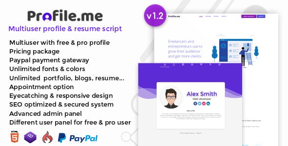 Profile.me V1.2 Multiuser Profile & Resume Script Nulled