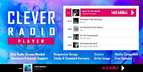 Clever V1.1 Html5 Radio Player With History Shoutcast And Icecast Wordpress Plugin