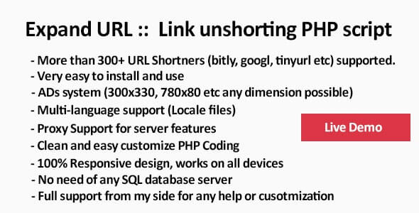 Expand Url Link Unshorting Php Script V1.0 Free Download